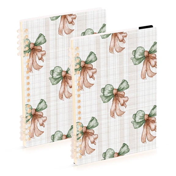 Plaids Green Orange Colored Bows Notebook Detachable Coil Notebook Diary Plan Book A5 Size 60 Pages 1 Pack