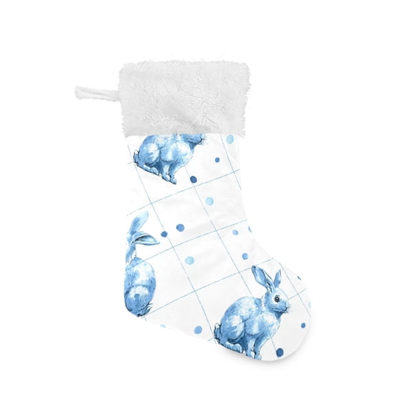Plaids Rabbits Blue Dots Christmas Stockings Large Capacity 18 inch Gift Bag with Hook Xmas Holiday Decor 1 Pack