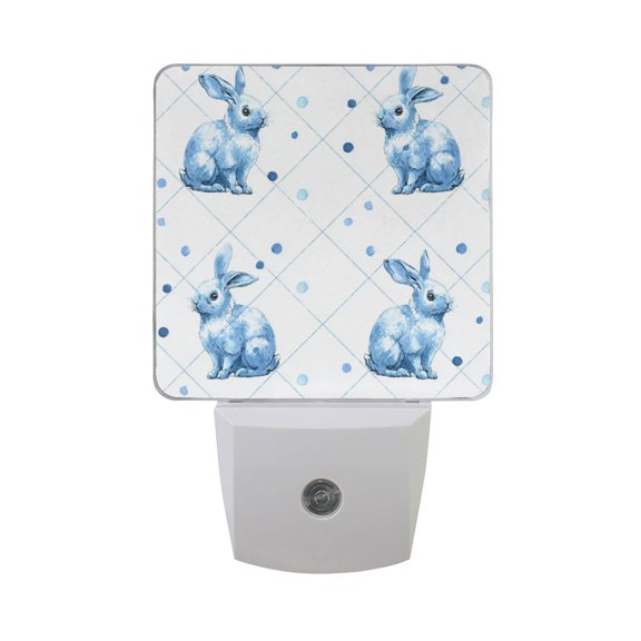 Plaids Rabbits Blue Dots LED Night Light Sensor Lamp Plug-in Adjustable Brightness 2 Pack