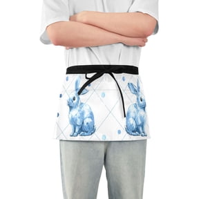 Plaids Rabbits Blue Dots Short Server Apron with 3 Pockets for Unisex Chef Gardening