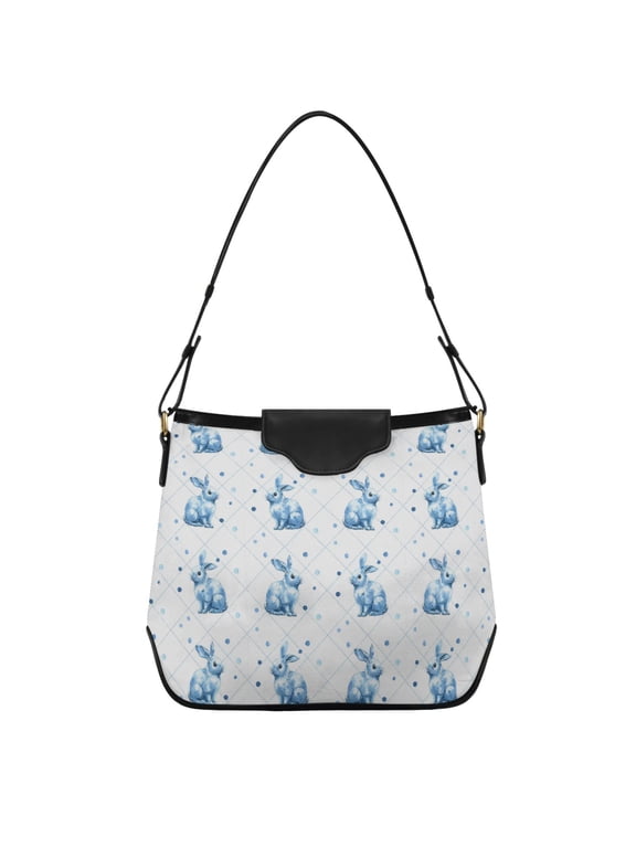 Plaids Rabbits Blue Dots Women's Tote Bag Convertible Handbags Hobo Shoulder Bag with Zipper Magnetic Snap