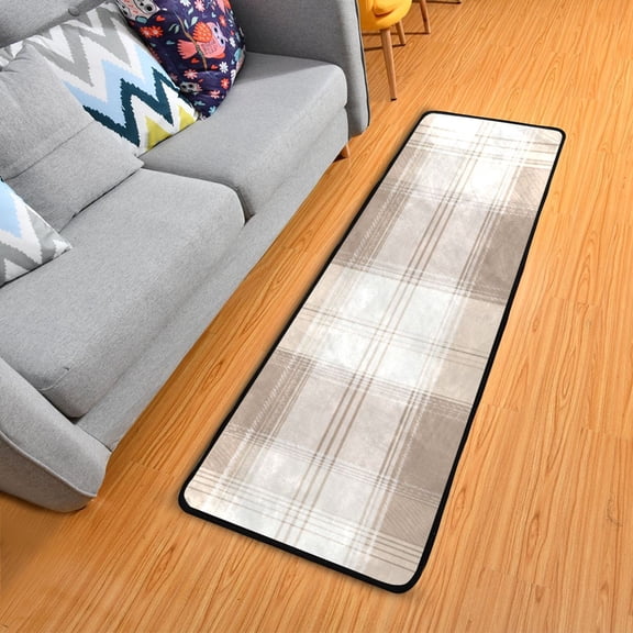 Plaids in Brown and Beige Long Floor Mat Runner Rug Area Mat Noise Reduction Water Absorbent Non-Slip 72" x 24"