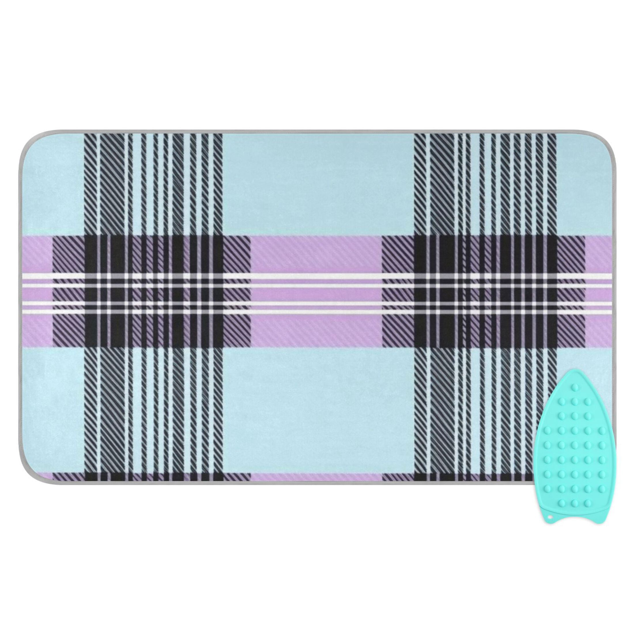 Plaids in Purple Black Green Ironing Mat Blanket Portable Travel Ironing Pad Heat Resistant Pad 47.2" x 27.6”