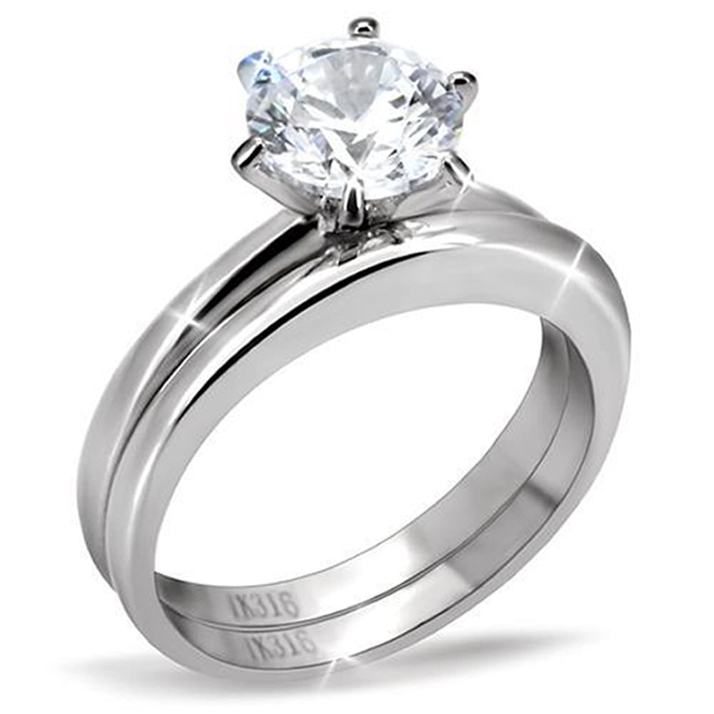 Plain 316L Stainless Steel Solitaire Created Diamond Women