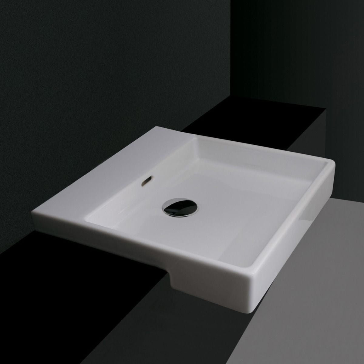 Plain 45S.00 Semi-Recessed Bathroom Sink in Ceramic White without Faucet Hole