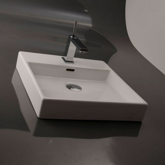 Plain 45W.01 Wall Mount Bathroom Sink in Ceramic White with One Faucet Hole