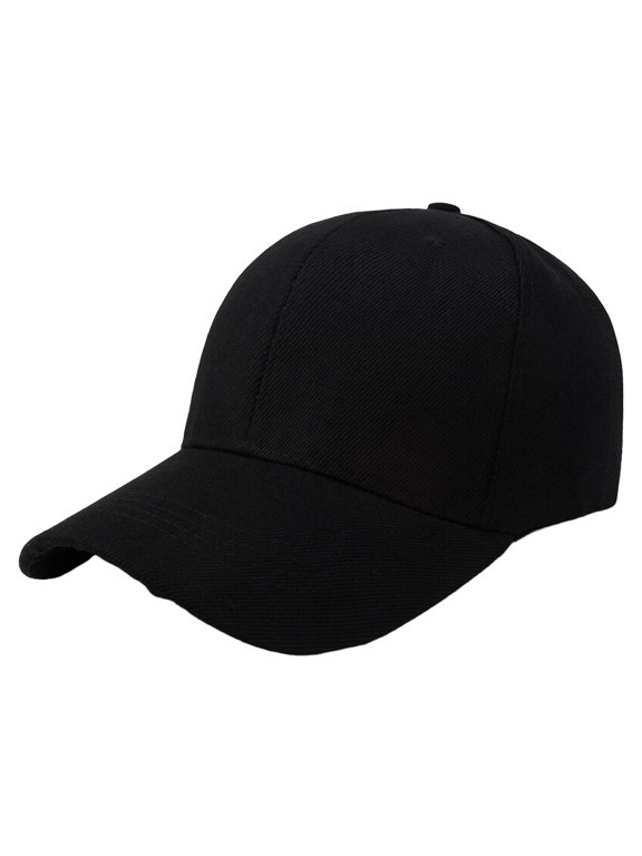 Plain Baseball Cap Adjustable Running and Outdoor Unisex Hat Black One Size