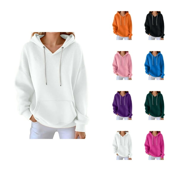 Plain Basic Hoodies for Women 2025 Fall Winter Long Sleeve Casual Hooded Sweatshirt with Pockets Pullover Tops