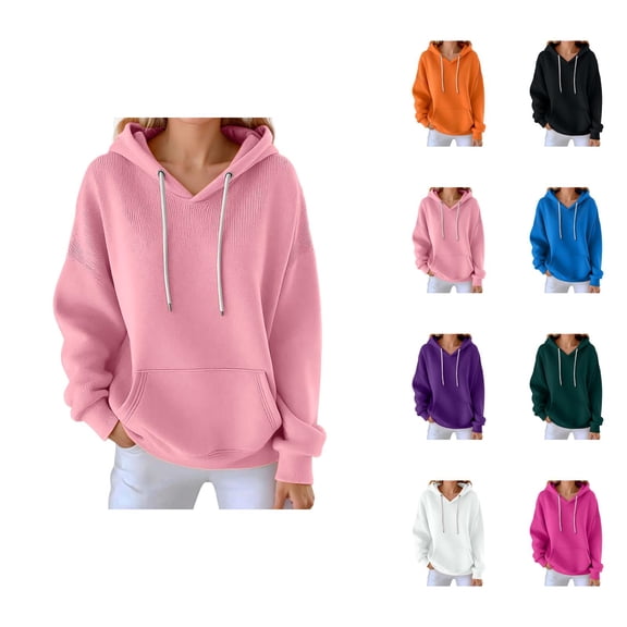 Plain Basic Hoodies for Women 2025 Fall Winter Long Sleeve Casual Hooded Sweatshirt with Pockets Pullover Tops