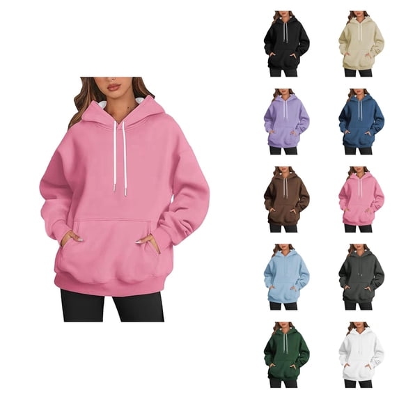 Plain Basic Hoodies for Women Long Sleeve Fashion Hooded Sweatshirt with Pockets Pullover Top