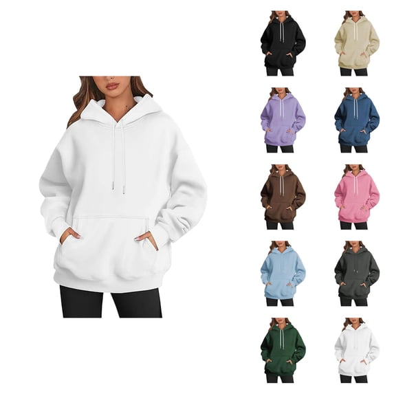 Plain Basic Hoodies for Women Long Sleeve Fashion Hooded Sweatshirt with Pockets Pullover Top