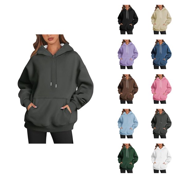 Plain Basic Hoodies for Women Long Sleeve Fashion Hooded Sweatshirt with Pockets Pullover Top