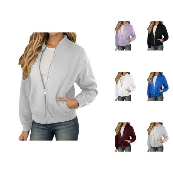 Plain Basic Jacket for Women 2025 Fall Long Sleeve Lightweight Zip Up Casual Jackets with Pockets Outerwear