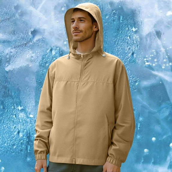 Plain Big and Tall Jacket Fishing Yellow Lightweight Pullover UPF 50+ Long Sleeve Sun Protection Winter Clothes for Men