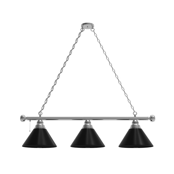 Plain Black 3 Shade Billiard Light with Chrome FIxture