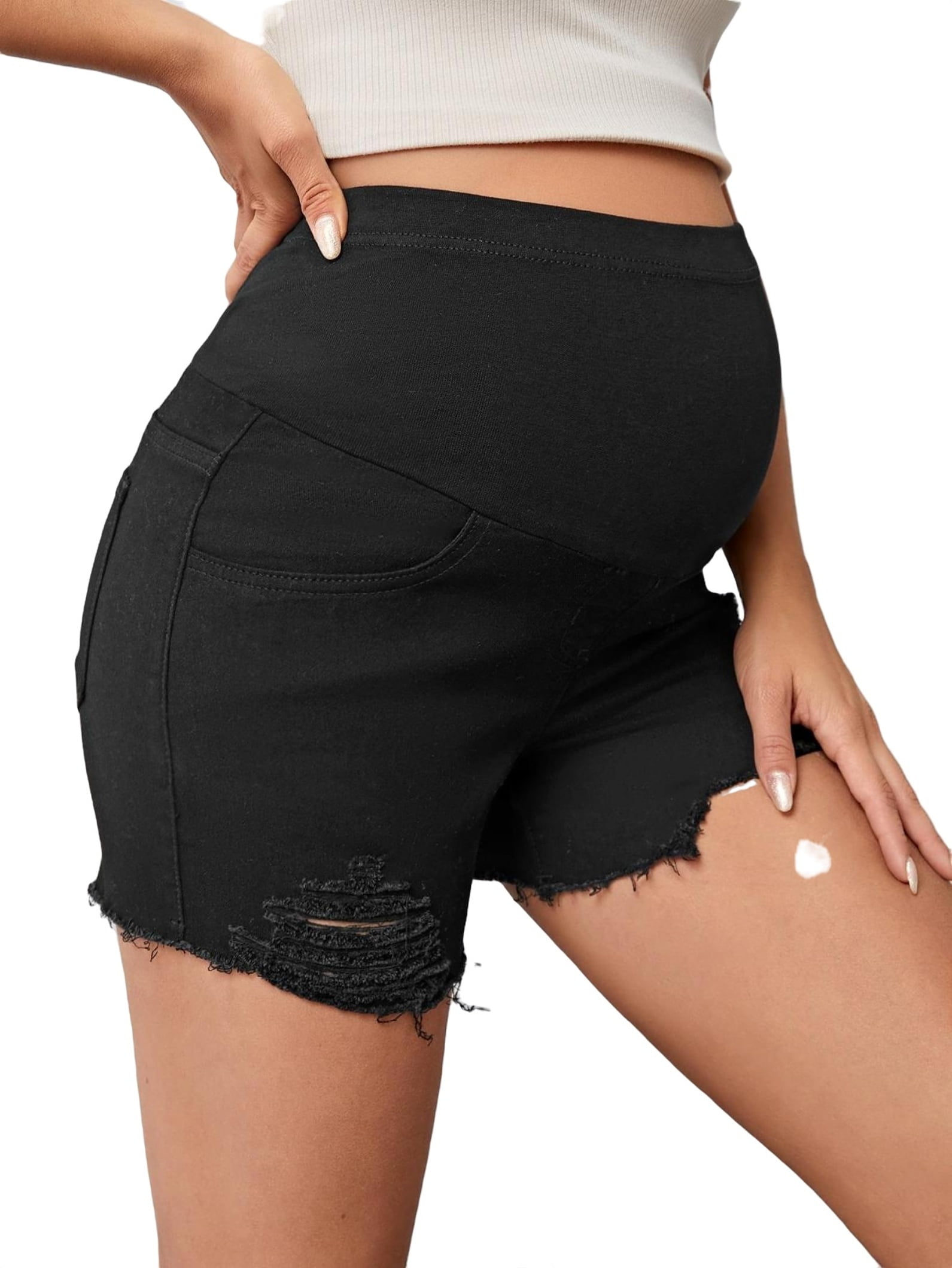Plain Black Maternity Denim Shorts (Women's)