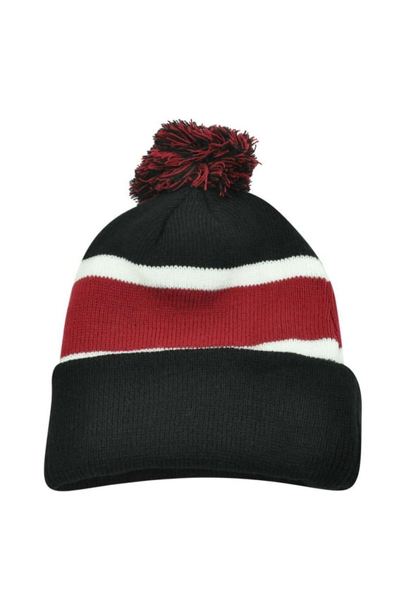 Plain Blank Striped Cuffed Thick Beanie Pom Pom Knit Skully Black Maroon Toque