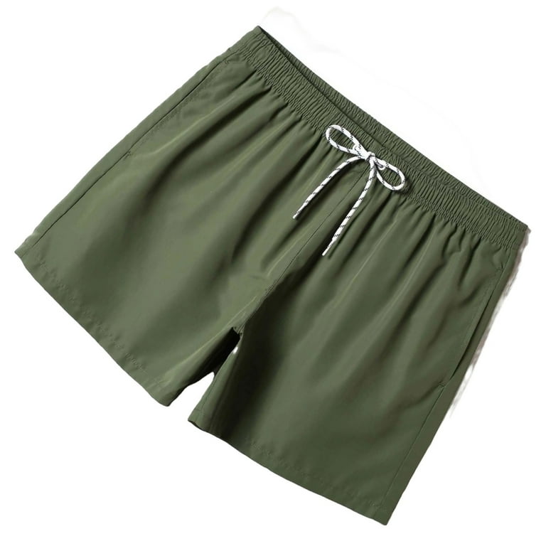 Plain Bottoms Army Green Drawstring Waist Men Beach Shorts Men s Swim Trunks