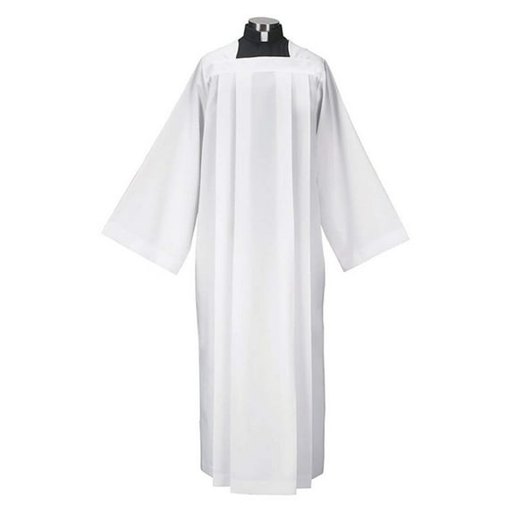 Plain Box Pleated Alb White, Extra Large