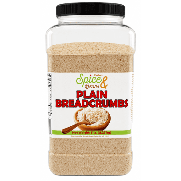 Plain Bread Crumbs 5 lbs | Breadcrumbs | Breading, Coating, Binding & Baking Recipes | Bulk Resealable Container | Dasher's Spice & Beans