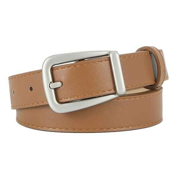 Plain Buckle Belt Solid Color Women Belt With Pin Buckle Adjustable Length Faux Leather Waistband For Jeans Pants Coffee