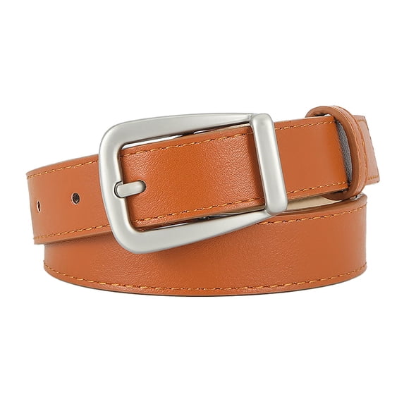 Plain Buckle Belt for Women Men Solid Color Fashion Belt with Pin Buckle Adjustable Length Leather Waistband for Jeans Pants Coffee Classic Stretch Belt
