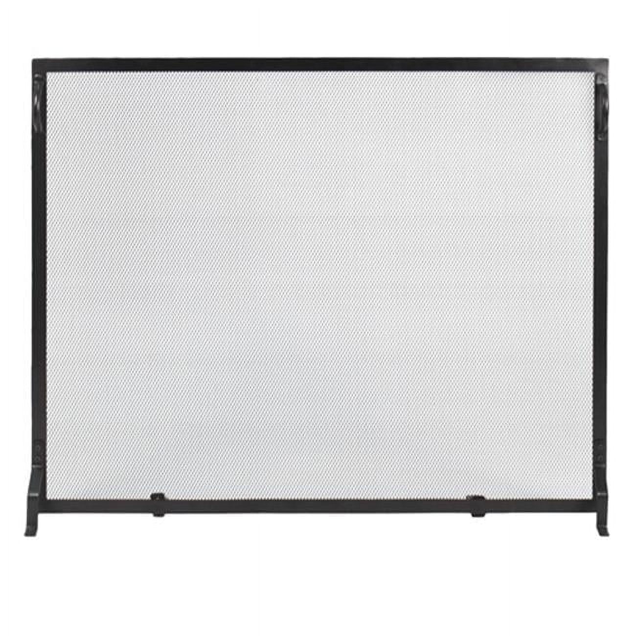 Matte Black Wrought Iron Flat Fireplace Screen with Mesh Panel