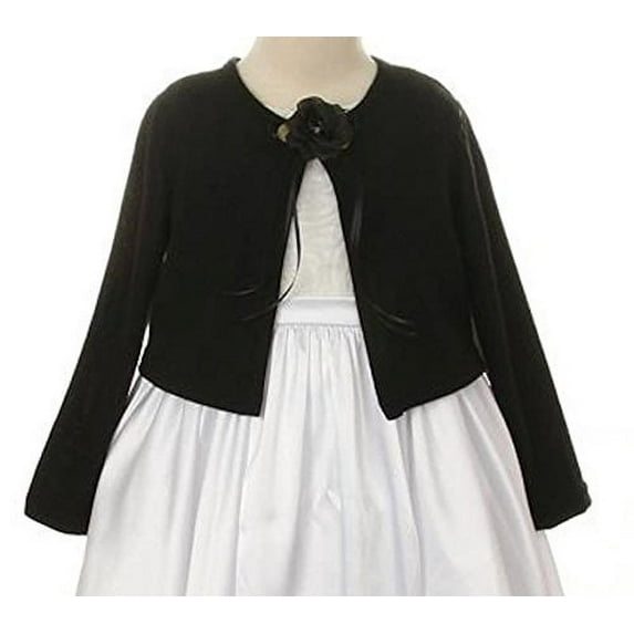 Plain Cardigan Sweater Long Sleeves Match Flowers Girls Dresses Winter Wedding Black 2-12