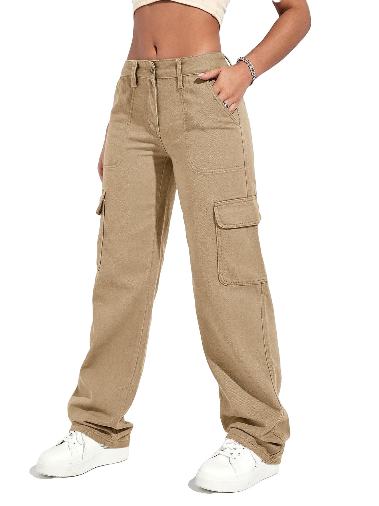 Plain Cargo Pants Khaki Women's Jeans (Women's) 