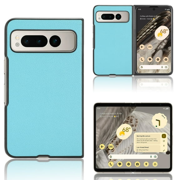 Plain Case for Google Pixel Fold, Premium Lychee Patterned PU Leather + Hard PC Shell Ultra Thin Slim Durable Protective Phone Cover for Google Pixel Fold,Skyblue