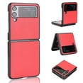 thumbnail image 1 of Plain Case for Samsung Galaxy Z Flip 3, Premium Lychee Patterned PU Leather + Hard PC Shell Ultra Thin Slim Durable Protective Phone Cover for Samsung Galaxy Z Flip 3,Red, 1 of 7