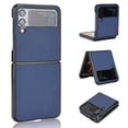 thumbnail image 1 of Plain Case for Samsung Galaxy Z Flip 3, Premium Lychee Patterned PU Leather + Hard PC Shell Ultra Thin Slim Durable Protective Phone Cover for Samsung Galaxy Z Flip 3,Darkblue, 1 of 7