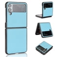 thumbnail image 1 of Plain Case for Samsung Galaxy Z Flip 3, Premium Lychee Patterned PU Leather + Hard PC Shell Ultra Thin Slim Durable Protective Phone Cover for Samsung Galaxy Z Flip 3,Skyblue, 1 of 7