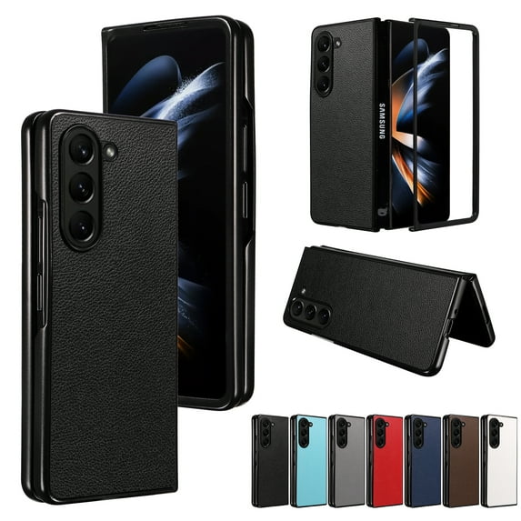 Plain Case for Samsung Galaxy Z Fold 5, Premium Lychee Patterned PU Leather + Hard PC Shell Ultra Thin Slim Durable Protective Phone Cover for Samsung Galaxy Z Fold 5,Black