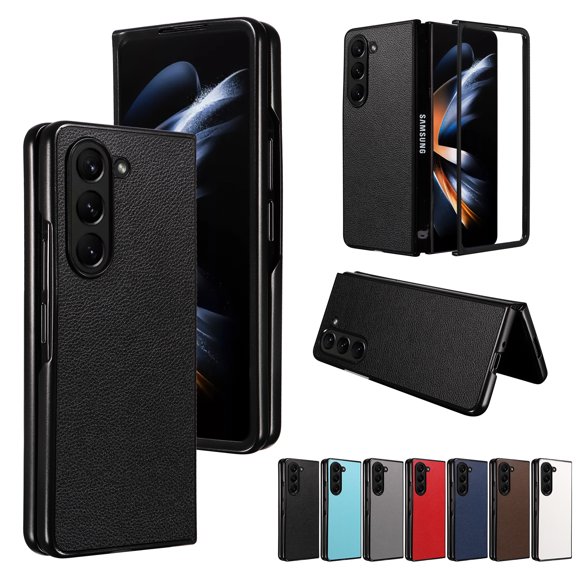 Plain Case for Samsung Galaxy Z Fold 6, Premium Lychee Patterned PU Leather + Hard PC Shell Ultra Thin Slim Durable Protective Phone Cover for Samsung Galaxy Z Fold 6,Black