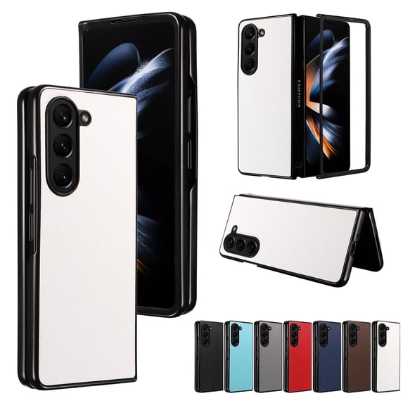 Plain Case for Samsung Galaxy Z Fold 6, Premium Lychee Patterned PU Leather + Hard PC Shell Ultra Thin Slim Durable Protective Phone Cover for Samsung Galaxy Z Fold 6,White