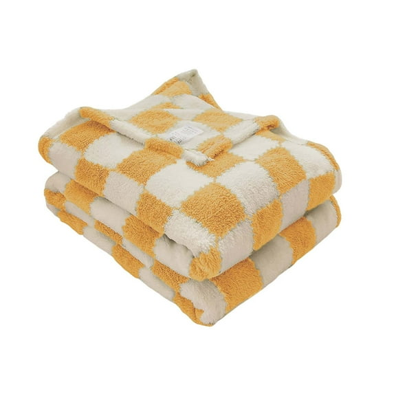 Plain Color Flannel Blanket for Winter Warm Velvet Conditioning Blanket Picnic Blanket Aviation Leg Blanket, Warm Cozy Knit Fuzzy Plush Checkerboard Throw for Couch Bed Sofa
