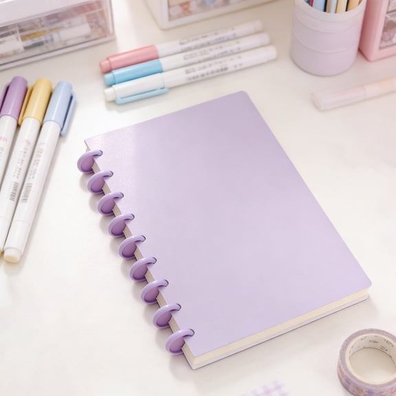 Plain Coloured Button Fastened Ring Notebook Ideal for Meetings School Office, A5 PU Leather Journal with Elastic Closure, Thick Lined Paper 80gsm for Writing Notes
