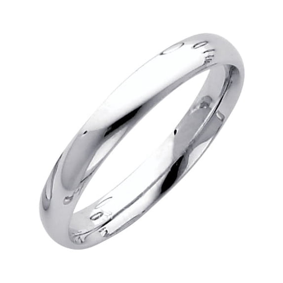 Plain Comfort Fit Wedding Band Solid 14k White Gold Ring Polished Finish, 3 mm Size 8.5