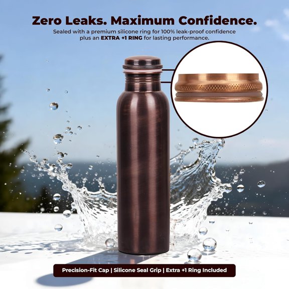 Plain Copper Water Bottle with Carry Bag, 1000 ml Smooth Finish Ayurvedic Bottles - 32 OZ (Pack of 2, Antique Copper Bottle)$$Sport & Recreation Other