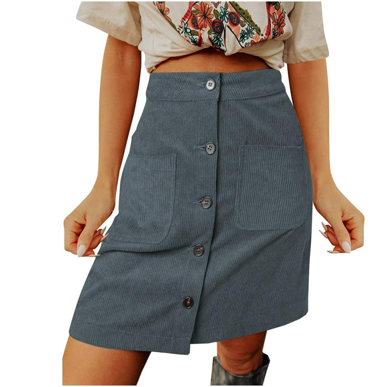 Midi Skirt Cord Skirt With Pockets Plain Corduroy Skirt For Womens