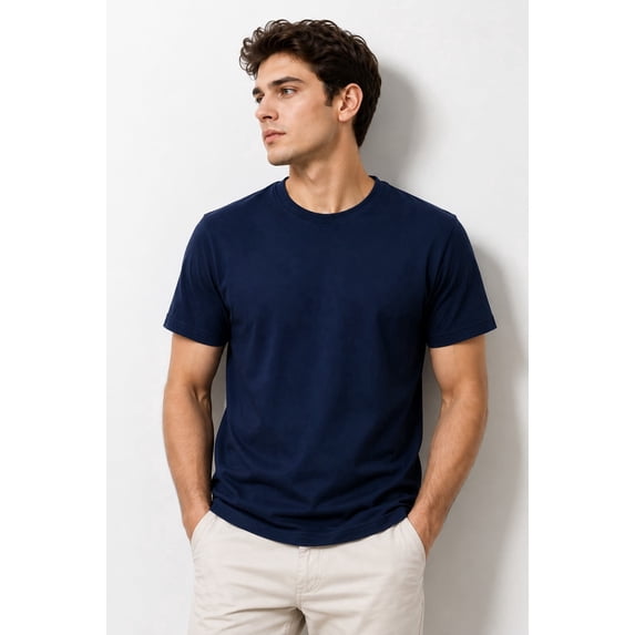 Plain Crew Neck Short Sleeve T-Shirt for Everyday Wear, Soft Casual Tee, Navy Blue, Medium
