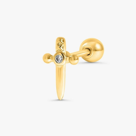 Plain Cross Sword Flat Back Piercing Earring