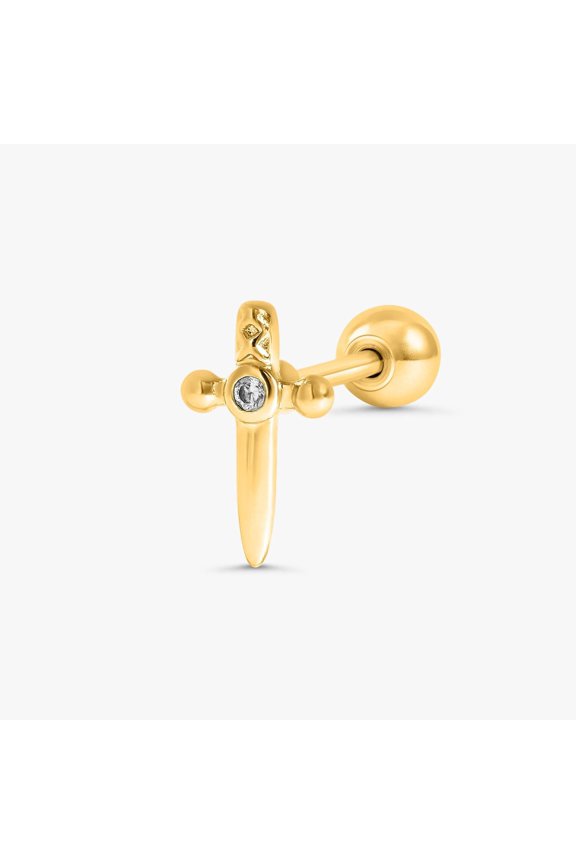 Plain Cross Sword Flat Back Piercing Earring