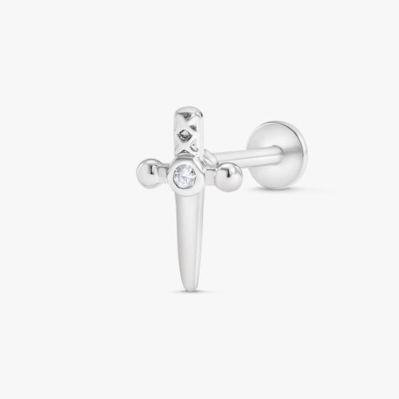 Plain Cross Sword Flat Back Piercing Earring
