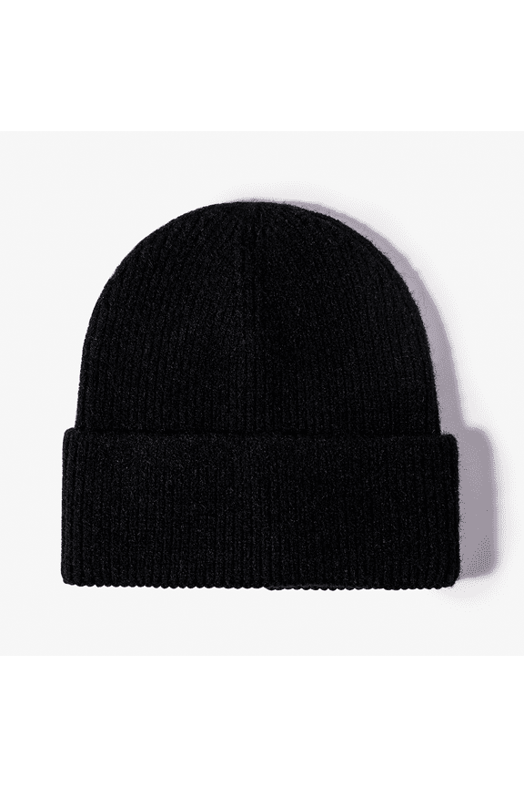 Plain Cuff Beanie Knit Ski Cap Skull Warm Solid Color Winter Blank Beany, One Size, Black