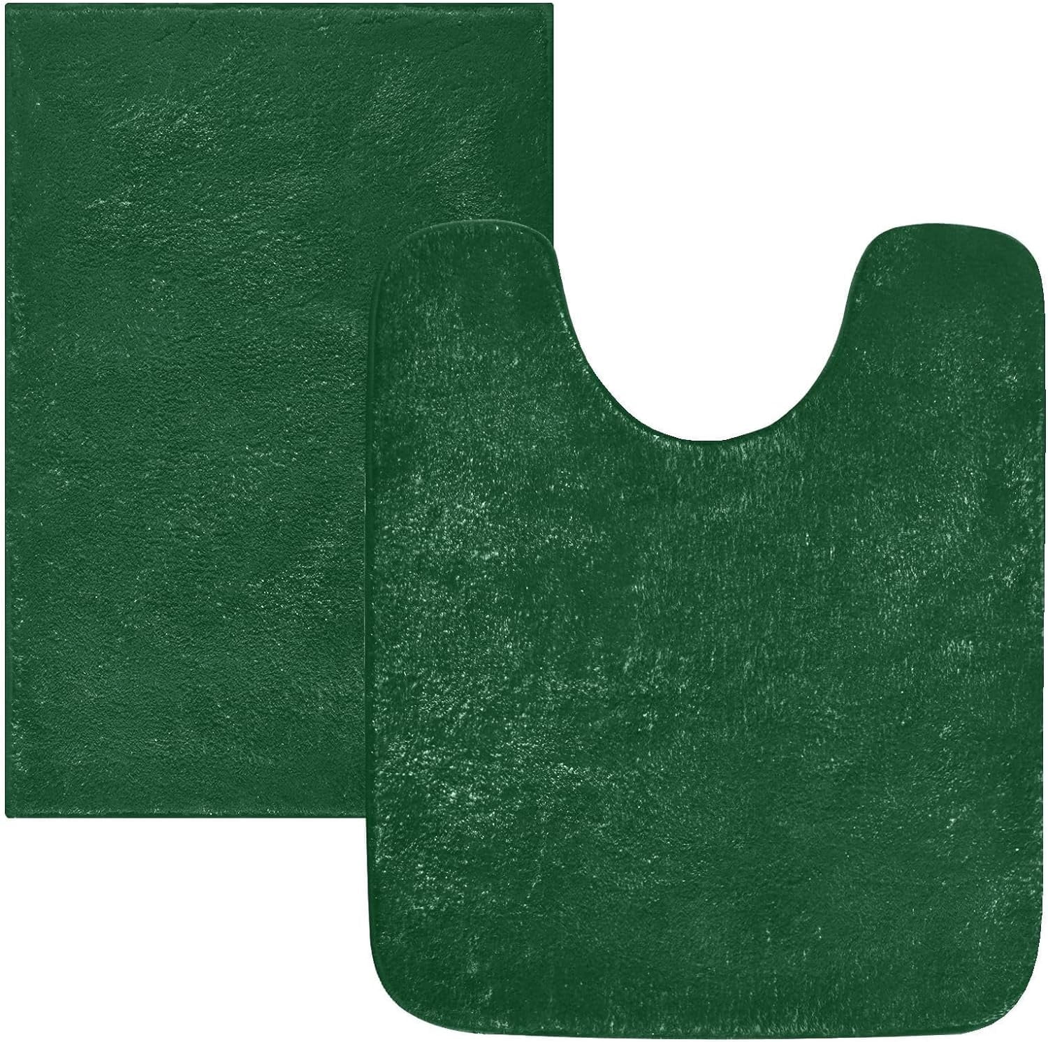 Plain Dark Green Color Bathroom Rug Set 2PCS Ultra Soft Bath Rugs, Non ...