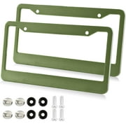Plain Dark Olive Green Solid Color License Plate Frame, Decorative Aluminum Car Tag Frames, 2 Pack Universal Car License Plate Covers with 2 Holes and Screws