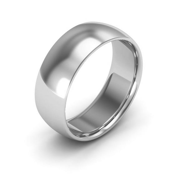 Plain Dome Band 14k White Gold Wedding Heavy Ring Polished Finish Classic, 7 mm Size 11