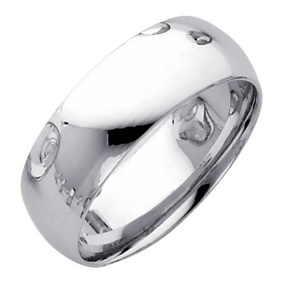 Plain Dome Wedding Band 14k White Gold Ring Solid Heavy Comfort Fit Polished Finish, 7 mm Size 5